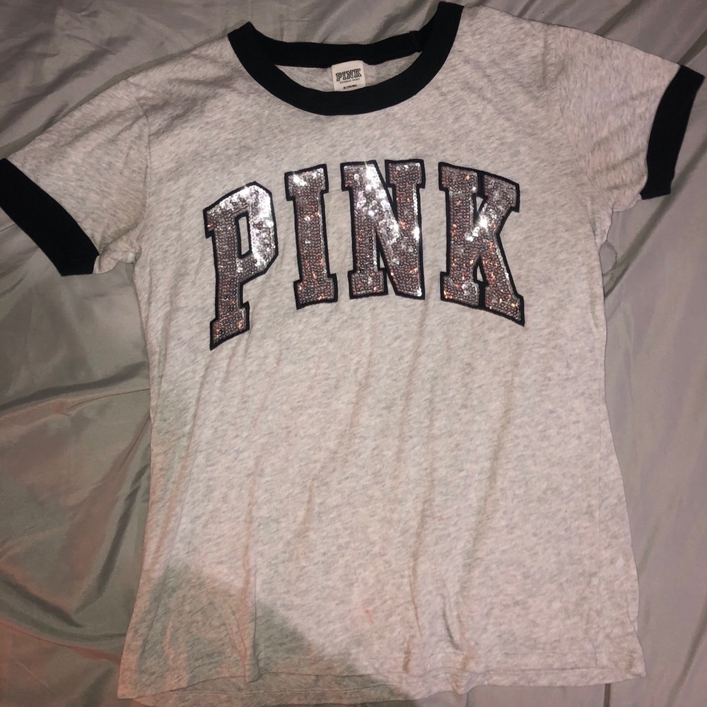 PINK gray sequence t-shirt